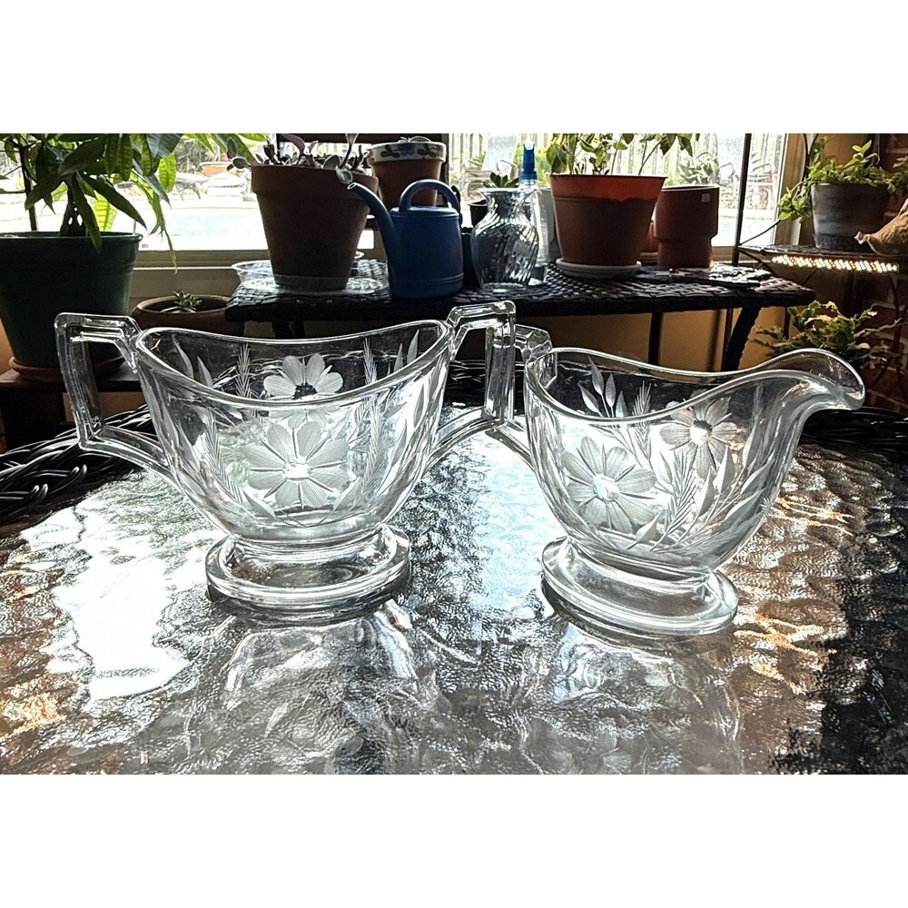 Heisey Footed Open Bowl Sugar and Creamer